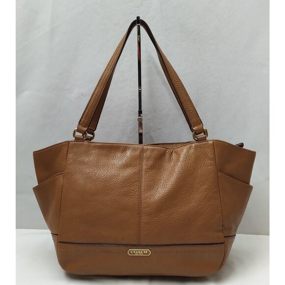 Coach Brown Pebbled Leather Double Handles Zipper Tote Bag - Picture 1 of 16